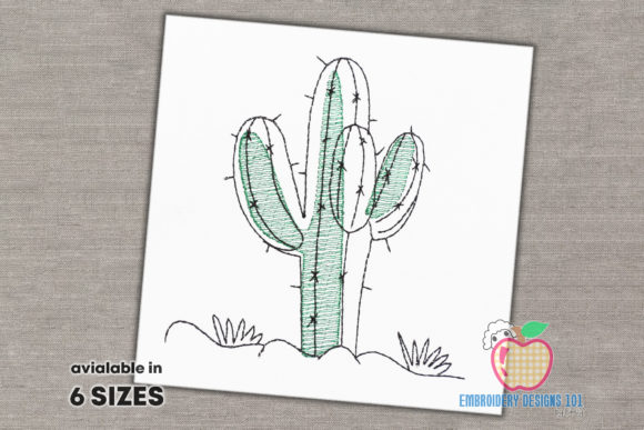 Cactus Plant in Desert Sketch: A Stylish Embroidery Design