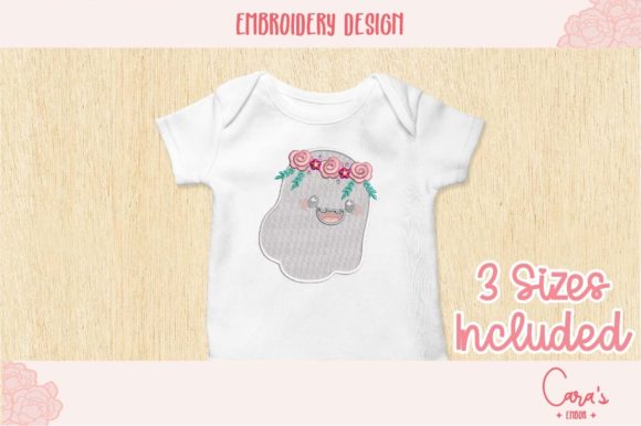Charming Cute Ghost with Flowers Embroidery