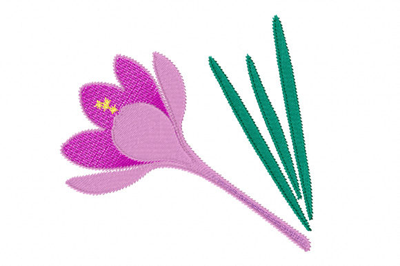 Charming Purple Crocus Flower Embroidery