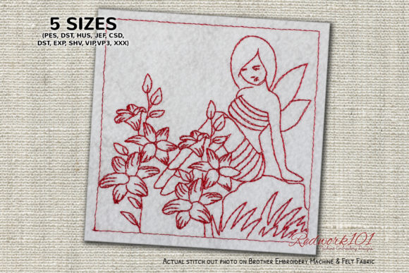 Fantasy Elf Girl Redwork: A Charming Embroidery Design