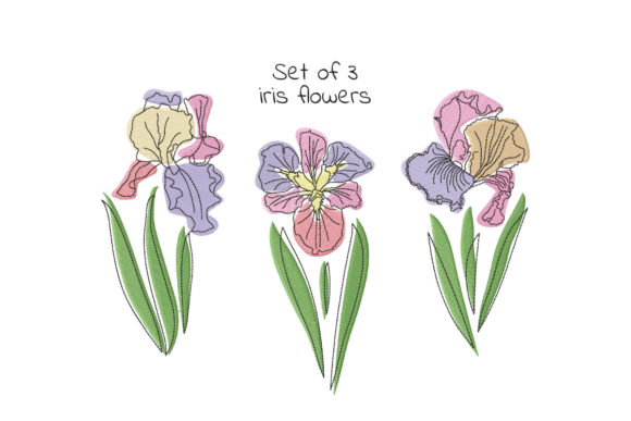 Set of Three Iris Flowers: A Versatile Embroidery Design