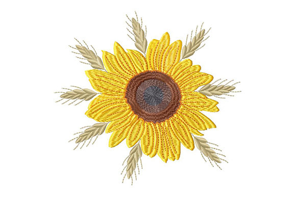 Sunflower and Wheat Spikelets: A Sunny Embroidery Design
