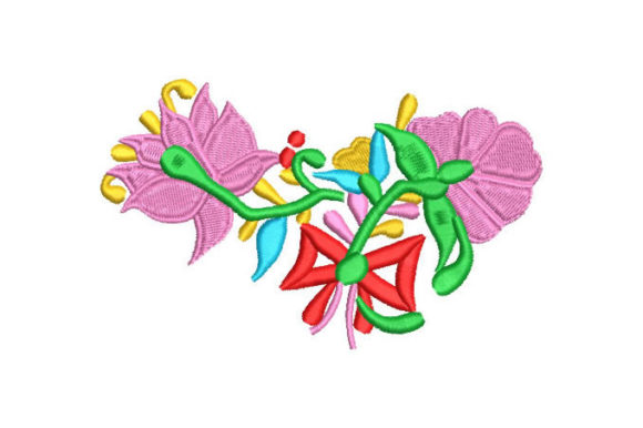Vibrant Colorful Flowers with Bow Embroidery